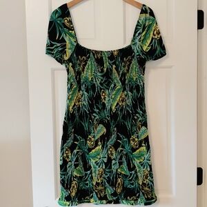 Bar III Black and Green Tropical Mini Dress
